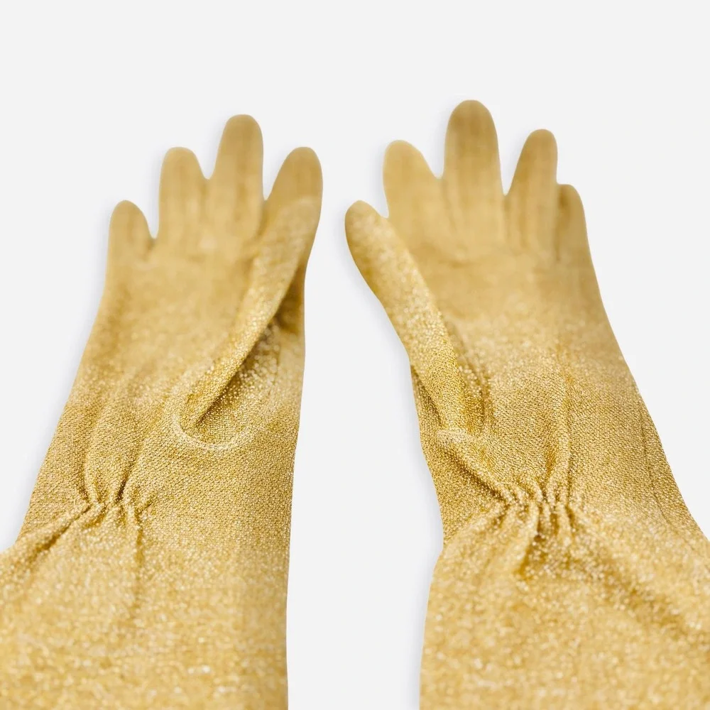 Womens Vintage Gold Lurex Opera Length Long Evening Gloves Formal 50s Metallic